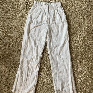 Abercrombie and Fitch High Rise Tailored White Linen Blend Pants